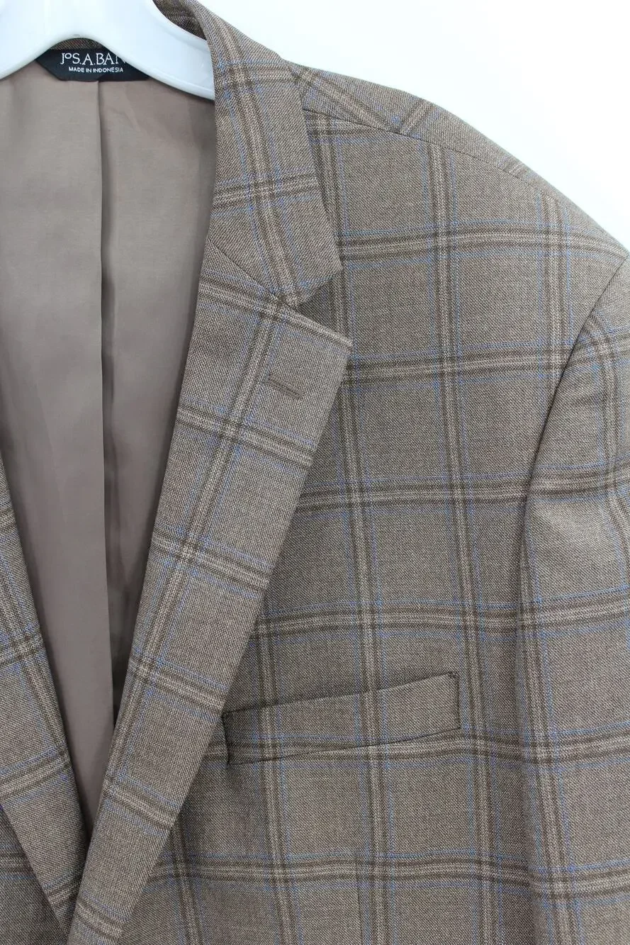 Jos A Banks Traveler Men 48L Blazer Wool Window Pane Gray Blueb Tailored Fit